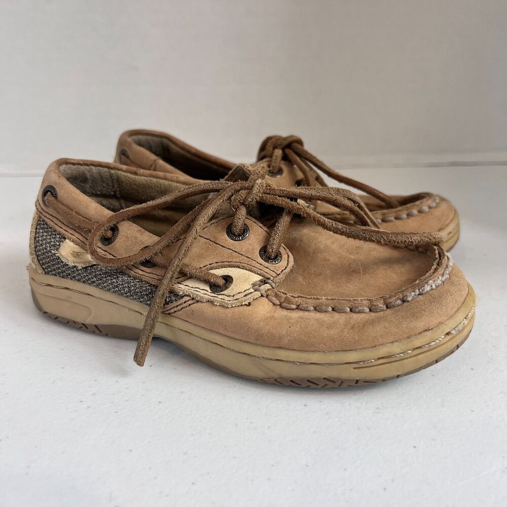 Sperry Top-Sider Kids Bluefish Leather Boat Shoes Tan Brown Size 10.5 M